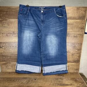 Peace Love World Women’s Jeans Wide Leg Boho Crop Oversized Raw Cuff  Size 26W